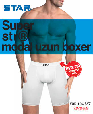 STAR ERKEK BEYAZ MODAL BELİ KEMERLİ UZUN BOXER - Star