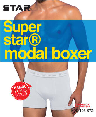 STAR ERKEK BEYAZ MODAL KEMERLİ BOXER 