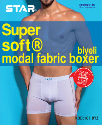 STAR ERKEK BEYAZ MODAL PAMUKLU KEMER BİYELİ BOXER - Star