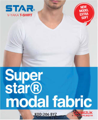 STAR ERKEK BEYAZ MODAL V YAKA T-SHİRT - Star