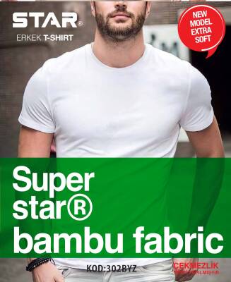 STAR ERKEK BEYAZ ORGANİK BAMBU SIFIR YAKA KISAKOL T-SHİRT - Star