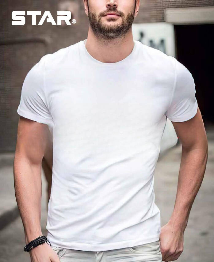 STAR ERKEK BEYAZ ORGANİK BAMBU SIFIR YAKA KISAKOL T-SHİRT - 2