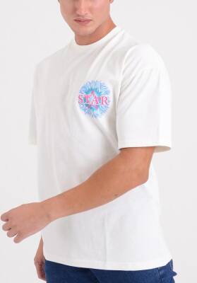 STAR ERKEK BEYAZ OVERSİZE ALEV BASKILI T-SHİRT - Star