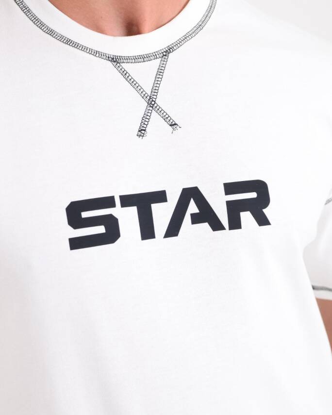 STAR ERKEK BEYAZ OVERSİZE DİKİŞ DETAYLI T-SHİRT - 2