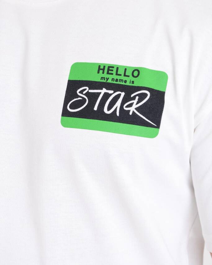 STAR ERKEK BEYAZ OVERSİZE HELLO STAR BASKILI T-SHİRT - 2