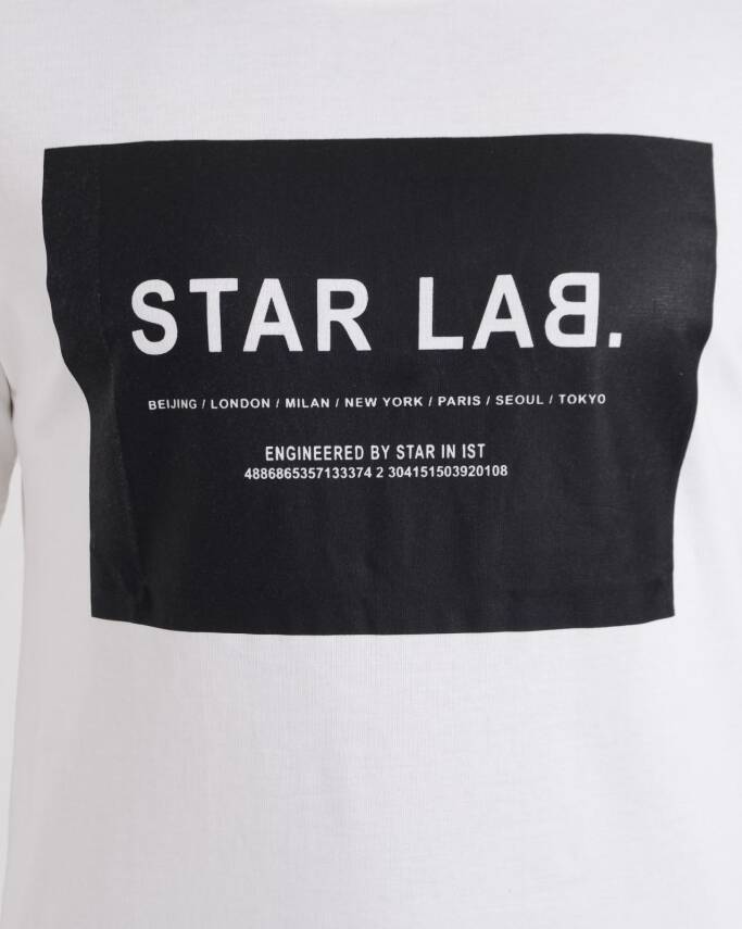 STAR ERKEK BEYAZ OVERSİZE STAR LAB BASKILI T-SHİRT - 2
