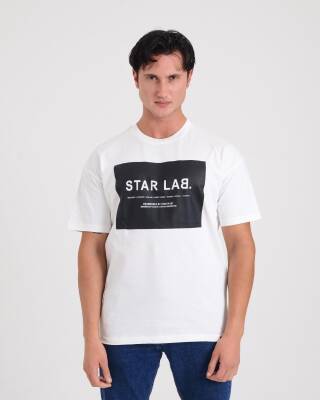 STAR ERKEK BEYAZ OVERSİZE STAR LAB BASKILI T-SHİRT - Star
