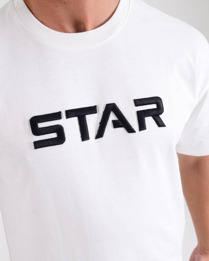 STAR ERKEK BEYAZ OVERSİZE STAR NAKIŞLI T-SHİRT - 2