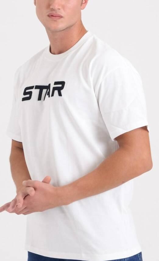 STAR ERKEK BEYAZ OVERSİZE STAR NAKIŞLI T-SHİRT - 3