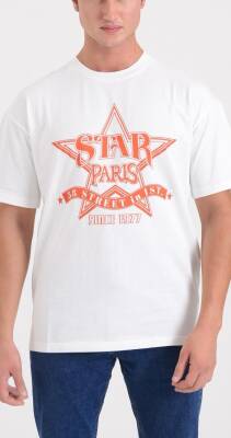STAR ERKEK BEYAZ OVERSİZE STAR PARİS BASKILI T-SHİRT - Star