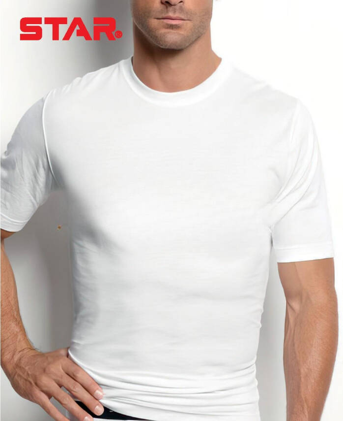 STAR ERKEK BEYAZ SAF PAMUK SIFIR YAKA KISAKOL T-SHİRT ( FANİLA ) - 2