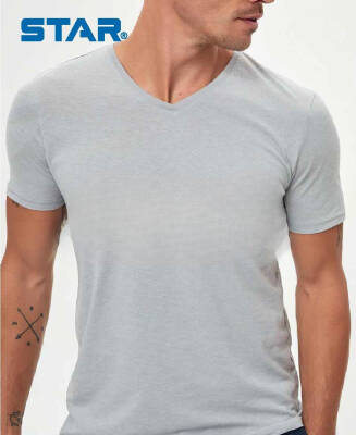 STAR ERKEK GRİ MODAL V YAKA T-SHİRT - Star