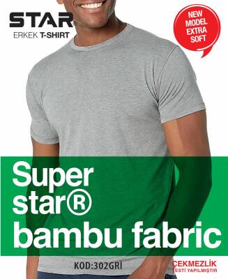 STAR ERKEK GRİ ORGANİK BAMBU SIFIR YAKA KISAKOL T-SHİRT - Star