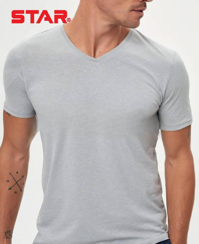 STAR ERKEK GRİ SAF PAMUK V YAKA KISAKOL T-SHİRT ( FANİLA ) - 2