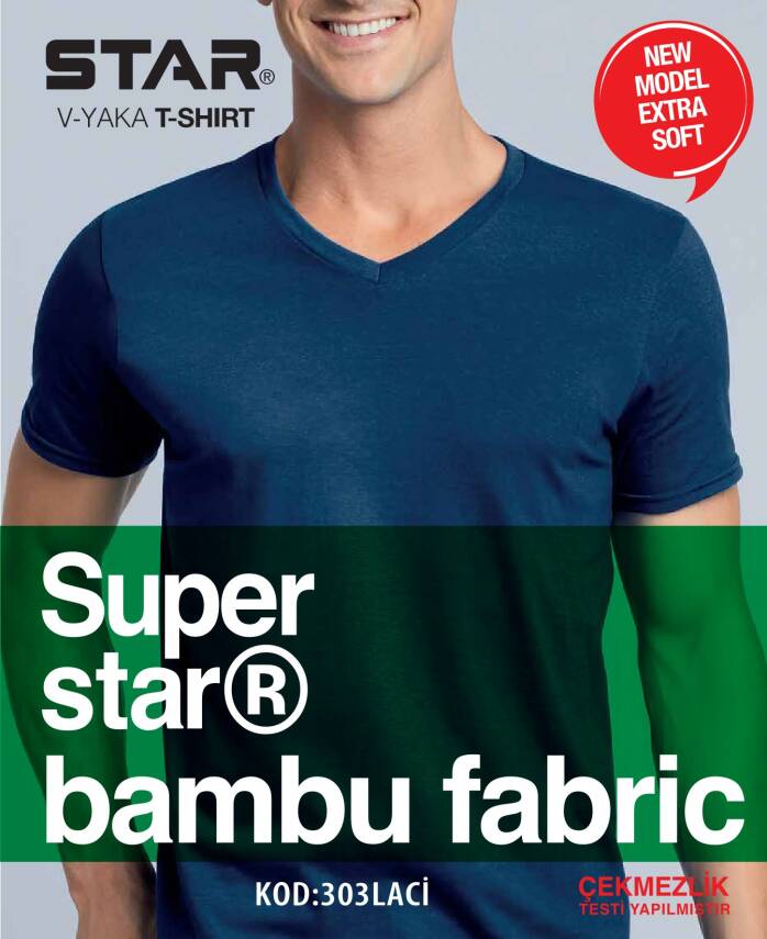STAR ERKEK LACİVERT ORGANİK BAMBU V YAKA KISAKOL T-SHİRT - 1