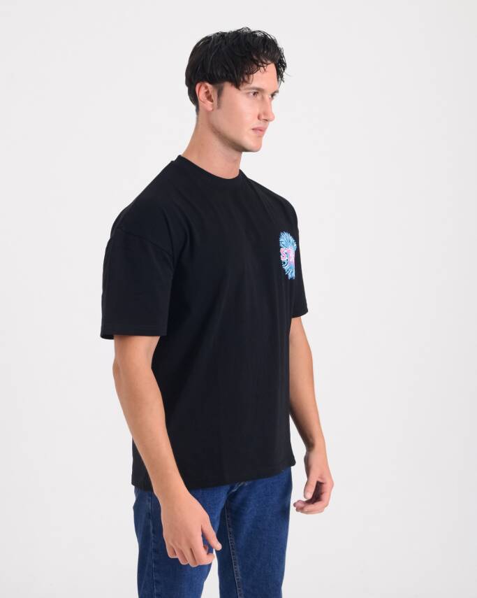 STAR ERKEK OVERSİZE ALEV BASKILI T-SHİRT - 4