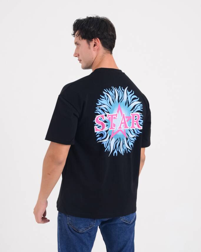 STAR ERKEK OVERSİZE ALEV BASKILI T-SHİRT - 5