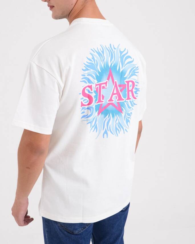 STAR ERKEK OVERSİZE ALEV BASKILI T-SHİRT - 8