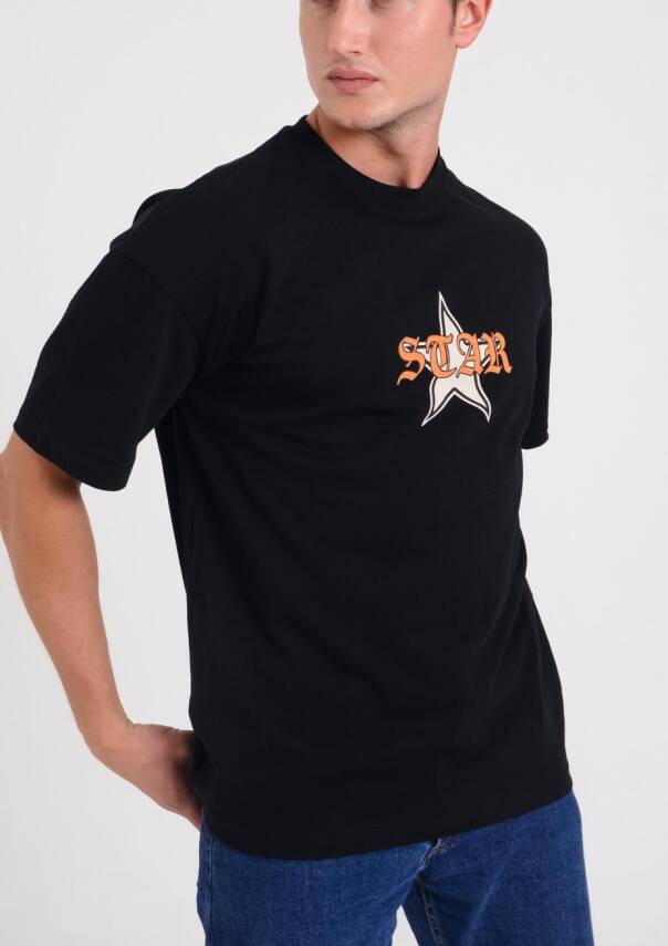 STAR ERKEK OVERSİZE DART LOGOLU T-SHİRT - 1