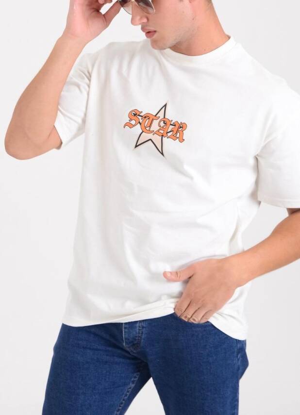 STAR ERKEK OVERSİZE DART LOGOLU T-SHİRT - 4