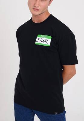 STAR ERKEK OVERSİZE HELLO STAR BASKILI T-SHİRT SİYAH