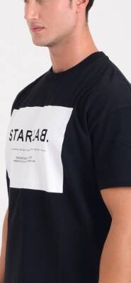 STAR ERKEK OVERSİZE STAR LAB BASKILI T-SHİRT SİYAH