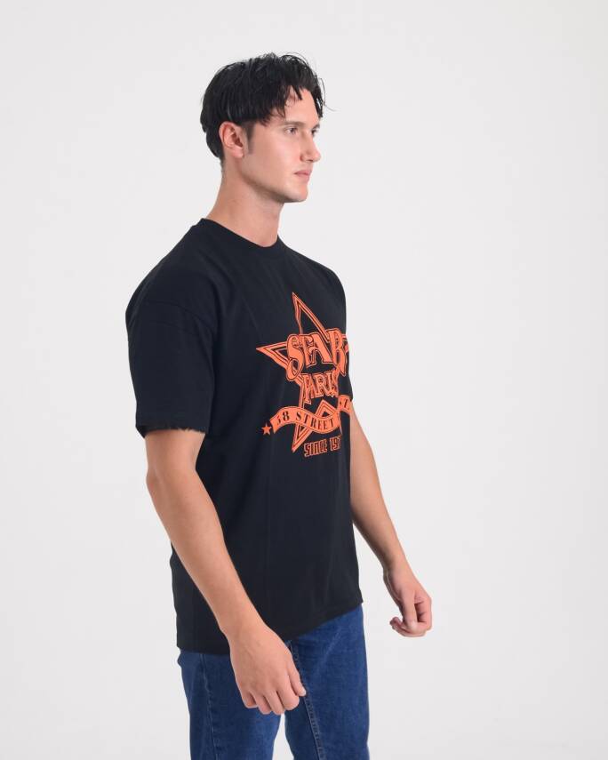 STAR ERKEK OVERSİZE STAR PARİS BASKILI T-SHİRT - 4