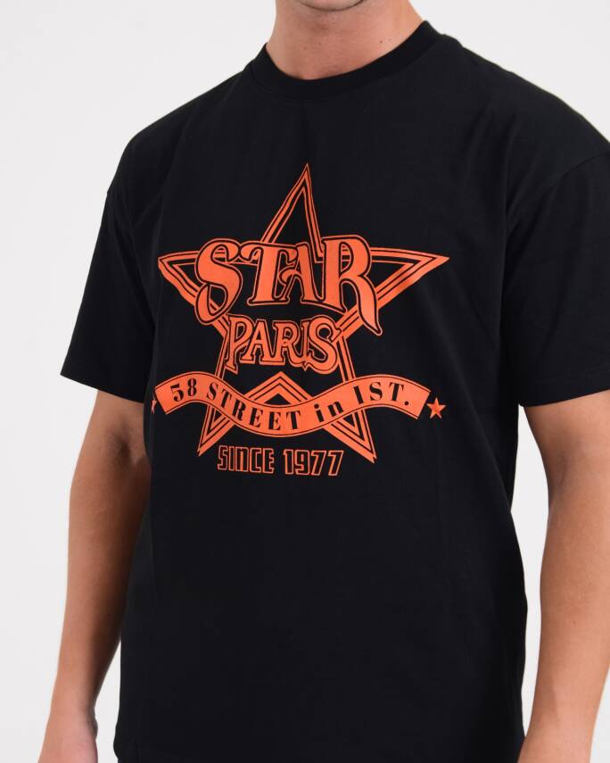 STAR ERKEK OVERSİZE STAR PARİS BASKILI T-SHİRT - 5