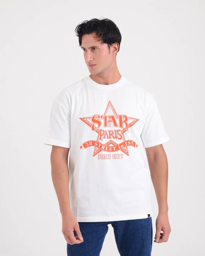 STAR ERKEK OVERSİZE STAR PARİS BASKILI T-SHİRT - 11