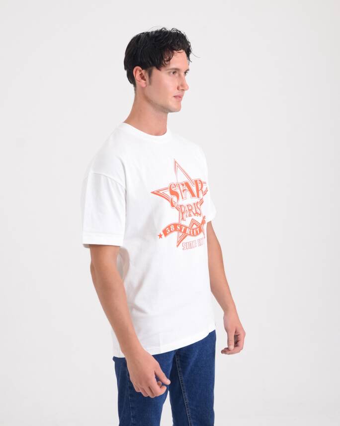 STAR ERKEK OVERSİZE STAR PARİS BASKILI T-SHİRT - 9