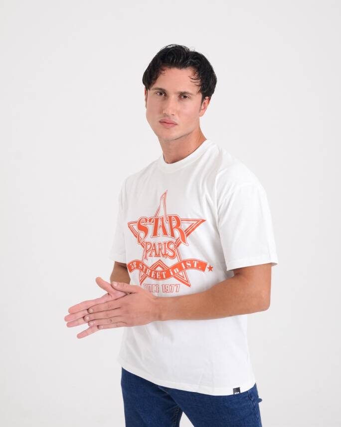 STAR ERKEK OVERSİZE STAR PARİS BASKILI T-SHİRT - 10