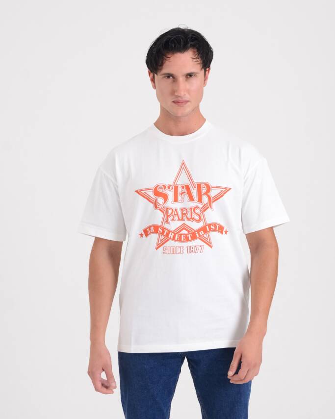 STAR ERKEK OVERSİZE STAR PARİS BASKILI T-SHİRT - 6