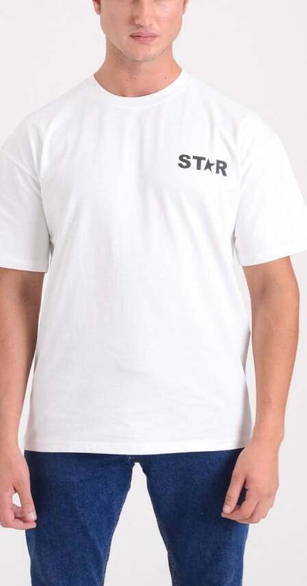 STAR ERKEK OVERSİZE YARIM YILDIZ BASKILI T-SHİRT - 1