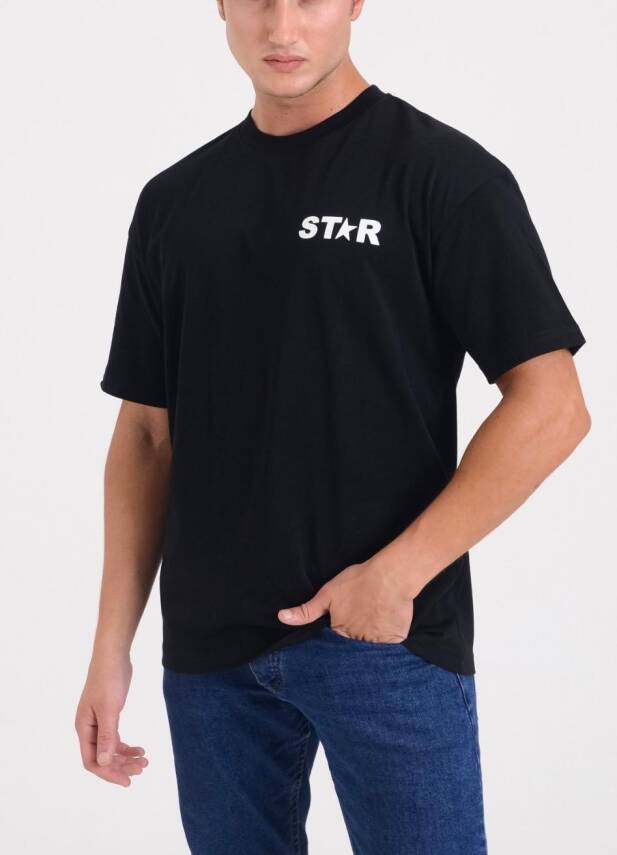 STAR ERKEK OVERSİZE YARIM YILDIZ BASKILI T-SHİRT - 4