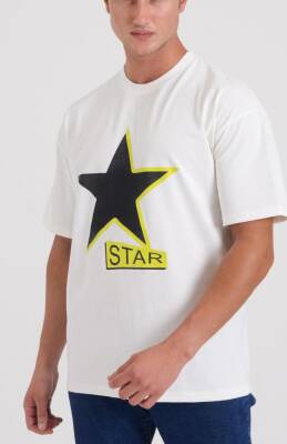 STAR ERKEK OVERSİZE YILDIZ BASKILI T-SHİRT BEYAZ