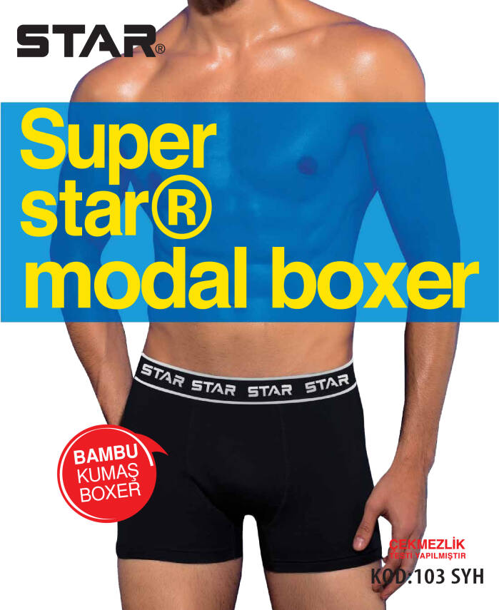 STAR ERKEK SİYAH MODAL KEMERLİ BOXER - 1