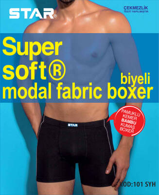 STAR ERKEK SİYAH MODAL PAMUKLU KEMER BİYELİ BOXER - Star