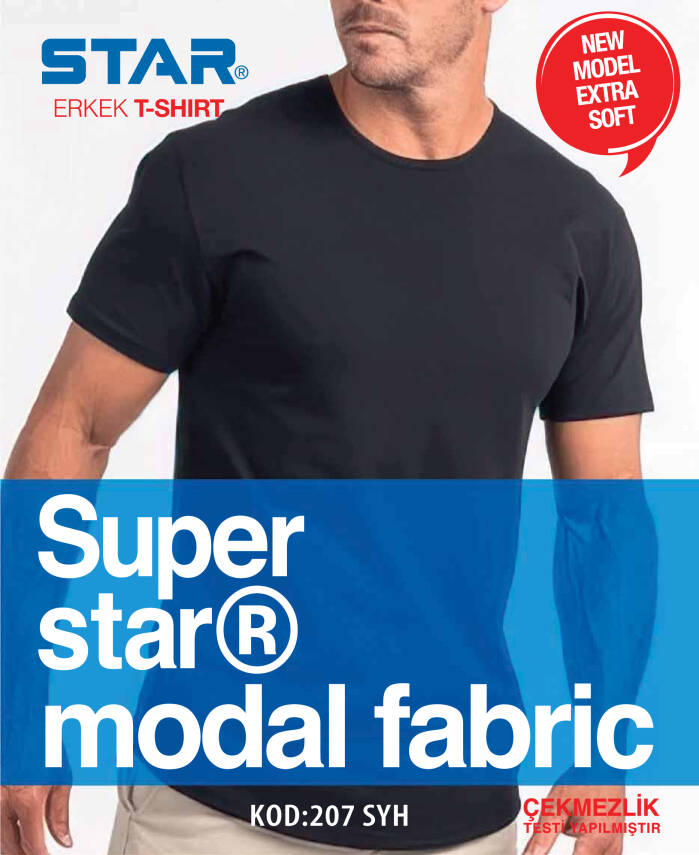 STAR ERKEK SİYAH MODAL SIFIR YAKA KISAKOL T-SHİRT - 2