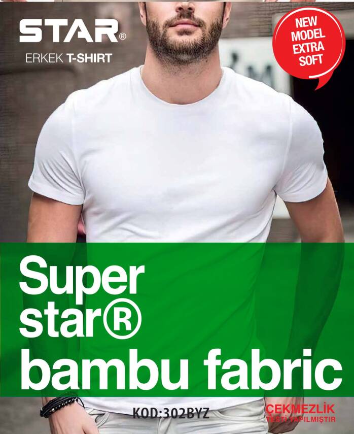 STAR ERKEK SİYAH ORGANİK BAMBU SIFIR YAKA KISAKOL T-SHİRT - 2