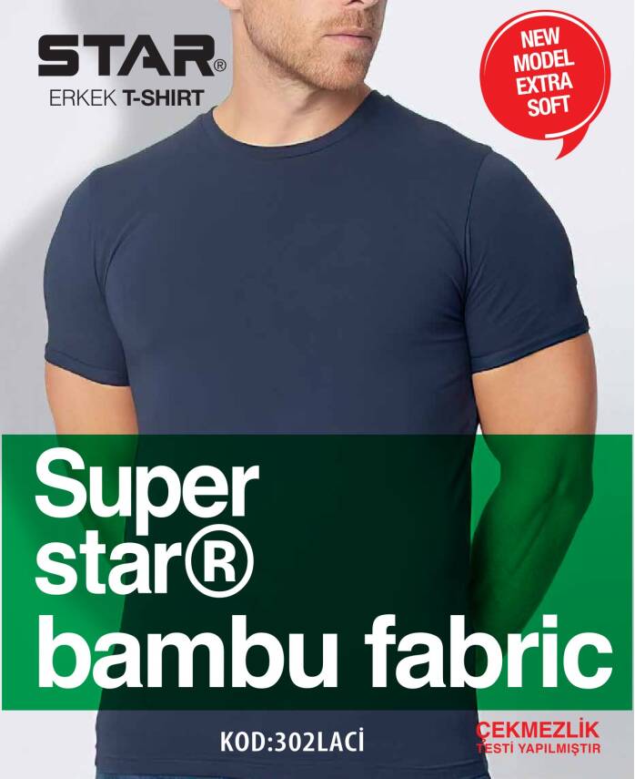 STAR ERKEK SİYAH ORGANİK BAMBU SIFIR YAKA KISAKOL T-SHİRT - 4