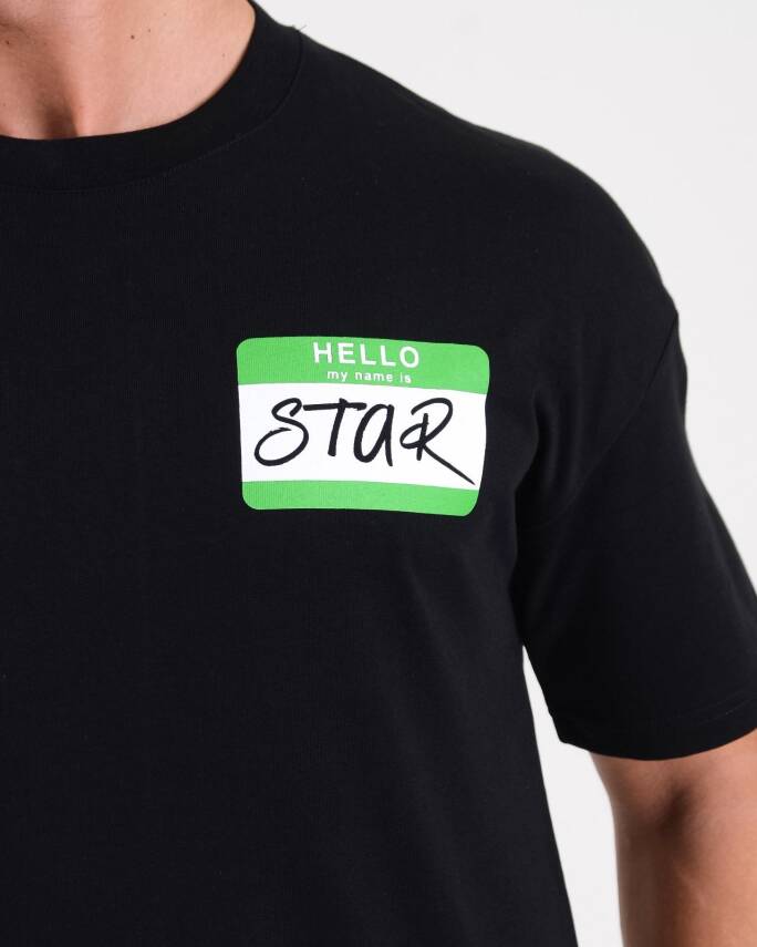 STAR ERKEK SİYAH OVERSİZE HELLO STAR BASKILI T-SHİRT - 1