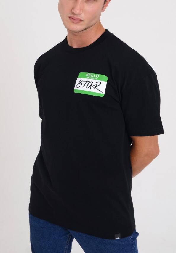 STAR ERKEK SİYAH OVERSİZE HELLO STAR BASKILI T-SHİRT - 2
