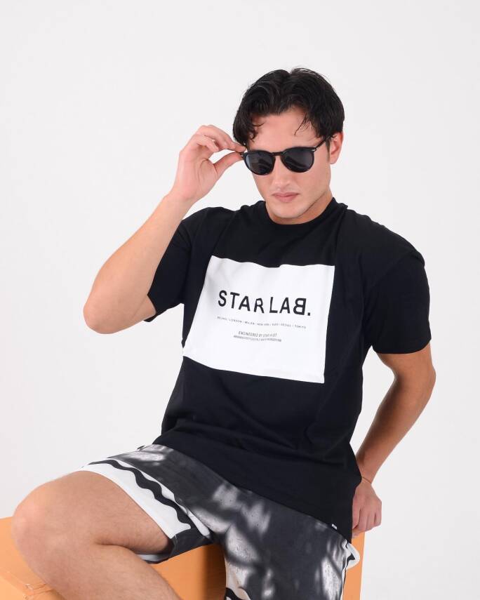 STAR ERKEK SİYAH OVERSİZE STAR LAB BASKILI T-SHİRT - 3