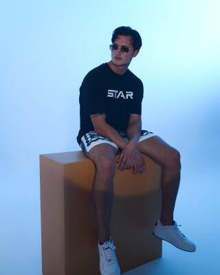 STAR ERKEK SİYAH OVERSİZE STAR NAKIŞLI T-SHİRT - Star