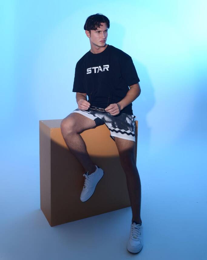 STAR ERKEK SİYAH OVERSİZE STAR NAKIŞLI T-SHİRT - 2