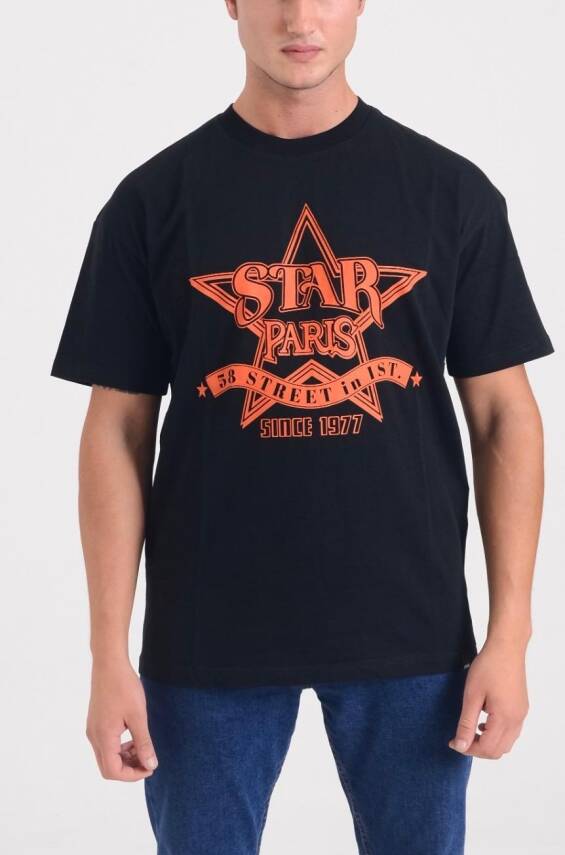 STAR ERKEK SİYAH OVERSİZE STAR PARİS BASKILI T-SHİRT - 1