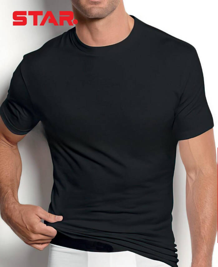 STAR ERKEK SİYAH SAF PAMUK SIFIR YAKA KISAKOL T-SHİRT ( FANİLA ) - 2