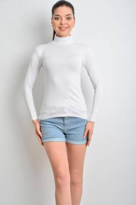 STAR İKİNCİ TEN KADIN BEYAZ UZUNKOL BALIKÇI YAKA T-SHİRT - STAR İKİNCİ TEN