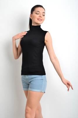 STAR İKİNCİ TEN KADIN SİYAH SIFIRKOL BALIKÇI YAKA BODY ATLET - STAR İKİNCİ TEN