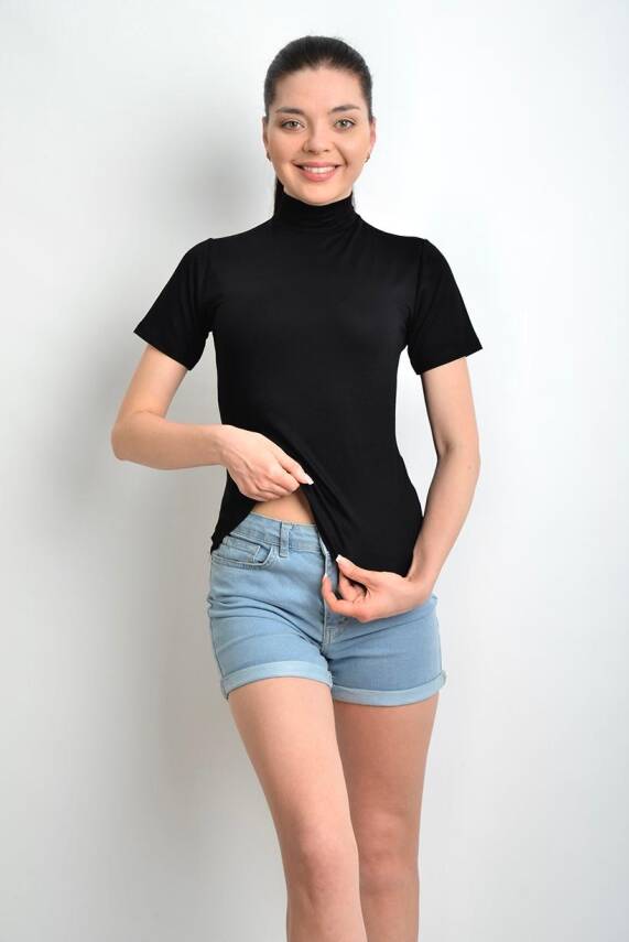 STAR İKİNCİTEN SİYAH KADIN KISAKOL BALIKÇI YAKA T-SHİRT - 2